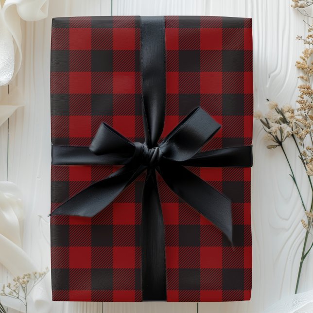 Buffalo Plaid Rustic Black and Red Check Christmas Wrapping Paper (Creator Uploaded)