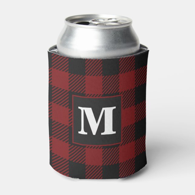 Buffalo Plaid Rustic Country Monogram Can Cooler (Can Front)