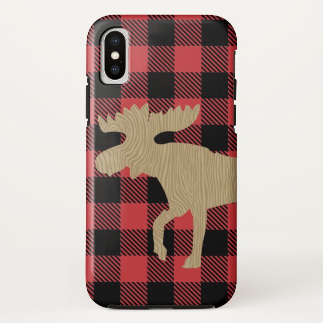 Buffalo Plaid Rustic Moose Camping Cell Phone Case (Back)