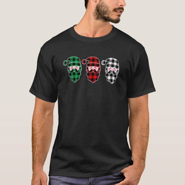 Buffalo Plaid Santa Christmas with Hat and Beard G T-Shirt (Front)