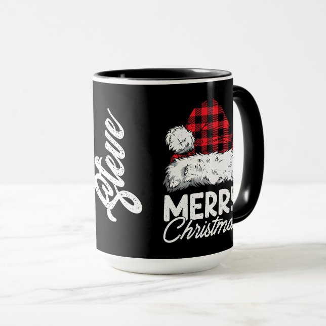 Buffalo Plaid Santa Hat with Customizable Name Mug (Front Right)