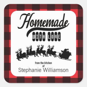 Buffalo Plaid Santa Homemade with Love Food Gift  Square Sticker