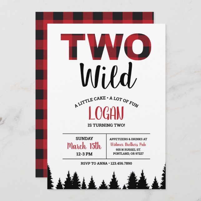 Buffalo Plaid Second Birthday Invitation Two Wild (Front/Back)