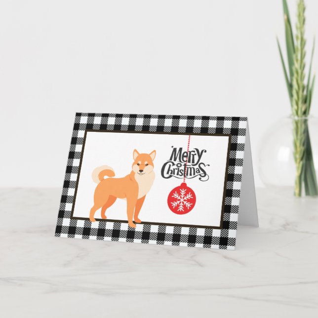 Buffalo Plaid Shiba Inu Holiday Card (Front)
