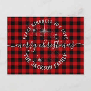 Buffalo Plaid Silver Script Merry Christmas Card
