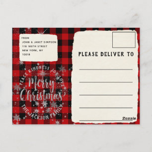Buffalo Plaid Silver Script Merry Christmas Card