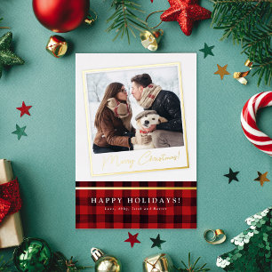 Buffalo Plaid Simple Frame Foil Holiday Photo Card