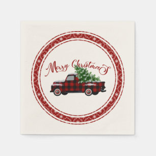 Buffalo Plaid Snow Vintage Truck Napkin