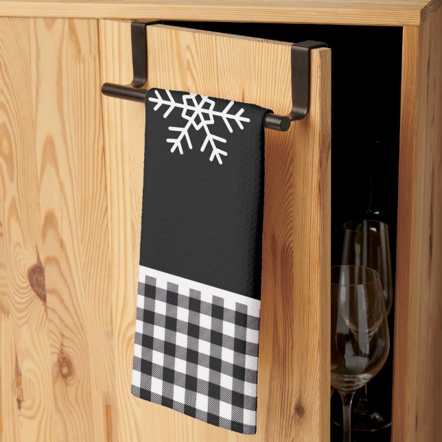 Buffalo Plaid Snowflake Tea Towel (Thirds Fold)