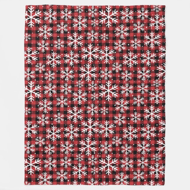 Buffalo Plaid Snowflake Winter Pattern Fleece Blanket (Front)