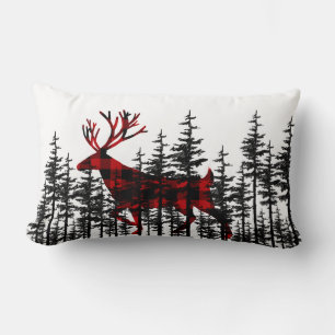  Buffalo Plaid Stag In An Eastern Pine Tree Forest Lumbar Cushion