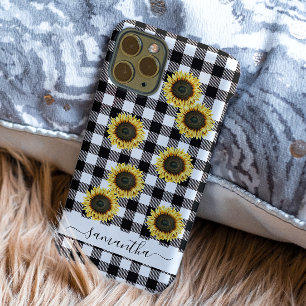 Buffalo Plaid Sunflower Black White Monogram iPhone 13 Pro Max Case