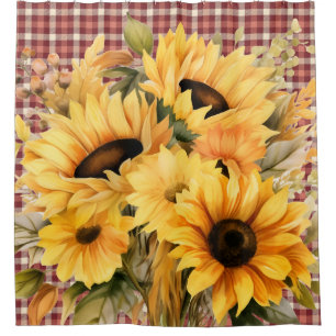 Buffalo Plaid Sunflower Shower Curtains