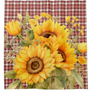 Buffalo Plaid Sunflowers Shower Curtain