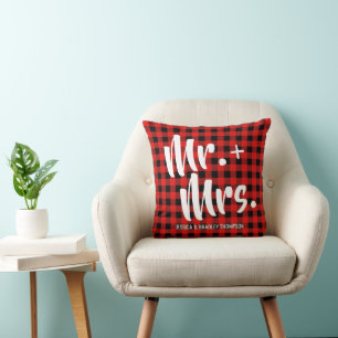 Buffalo Plaid Tartan Mr. and Mrs. Wedding Cushion