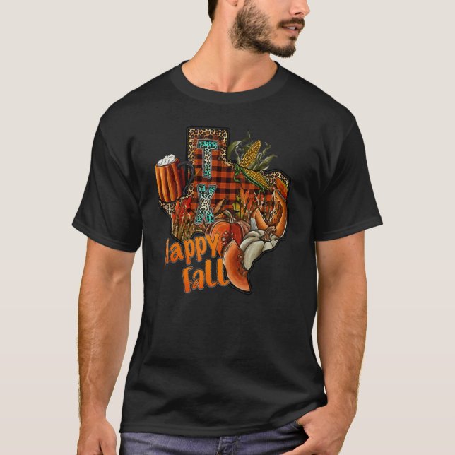 Buffalo Plaid Texas Happy Fall Pumpkin Thanksgivin T-Shirt (Front)