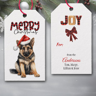 Buffalo Plaid Text German Shepherd Puppy Christmas Gift Tags