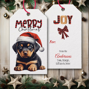 Buffalo Plaid Text Rottweiler Puppy Christmas Gift Tags