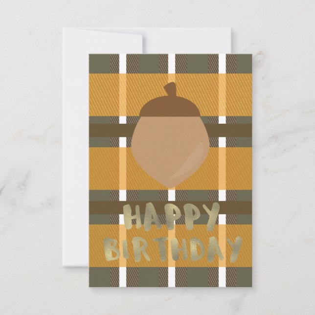 Buffalo Plaid Thanksgiving Fall Birthday Gold Foil Card (Front)