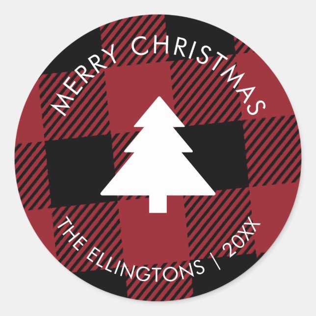 Buffalo Plaid Tree Gift Labels Envelope Seal (Front)
