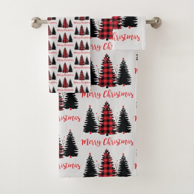 Buffalo Plaid Tree Trio Bath Towel Set (Insitu)
