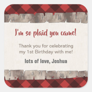 Buffalo Plaid Tree Trunk Rustic Thank You Square Sticker