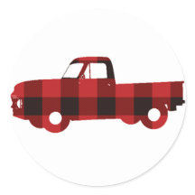 Buffalo Plaid Truck | Round Stickers