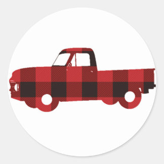 Buffalo Plaid Truck | Round Stickers