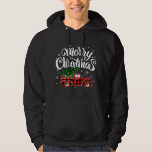 Buffalo Plaid Truck Wagon Christmas Tree Car Xmas Hoodie