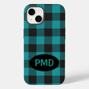 Buffalo Plaid Turquoise Teal Blue Black Monogram Case-Mate iPhone 14 Case