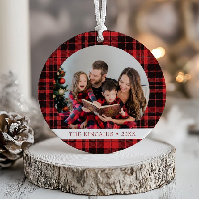 Buffalo Plaid Two Photo Christmas Ornament (Creator Uploaded)
