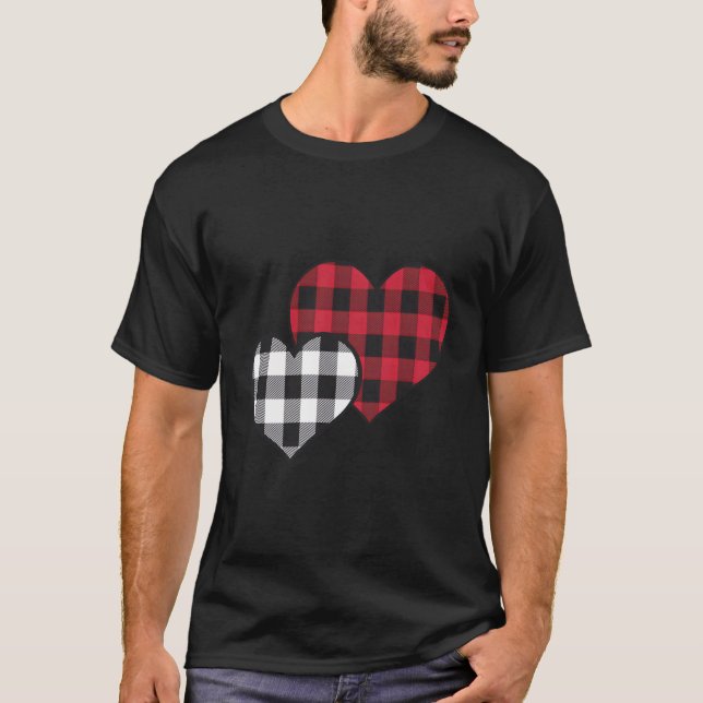 Buffalo Plaid Valentine Hearts Valentines Day T-Shirt (Front)