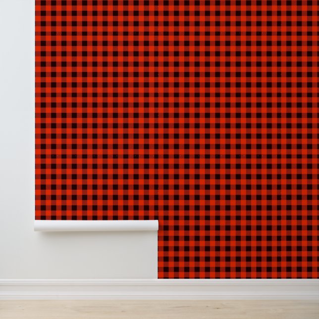 (Buffalo Plaid) Vintage Black and Red Wallpaper (Application)