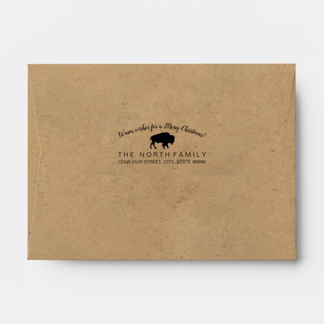 Buffalo Plaid Warm Wishes B&W/ Kraft ID603 Envelope (Back (Top Flap))