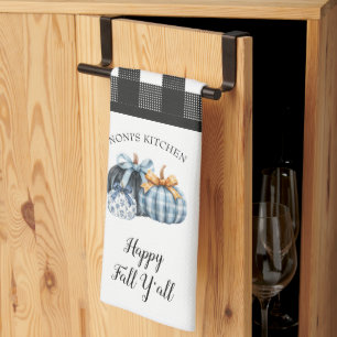 Buffalo Plaid Watercolor Blue Pumpkin Tea Towel