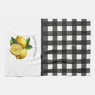Buffalo Plaid Watercolor Lemon Tea Towel
