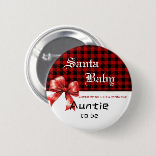 Buffalo Plaid Watercolor Red Bow Auntie-to-be 6 Cm Round Badge