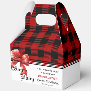 Buffalo Plaid Watercolor Red Bow Baby Shower Favour Box