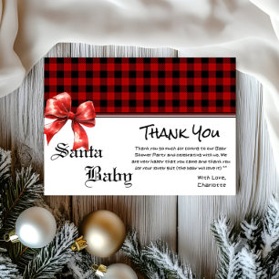 Buffalo Plaid Watercolor Red Bow Baby Shower Thank You Card