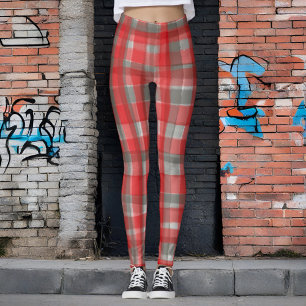Buffalo plaid watercolor tartan red grey check   leggings