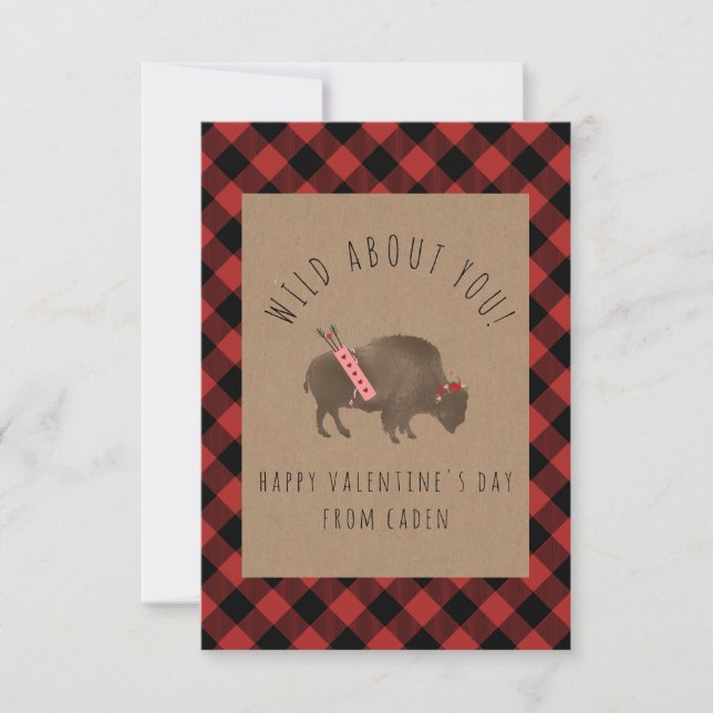 Buffalo Plaid Wild About You Photo Valentine Card (Front)