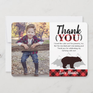 Buffalo Plaid Wild Bear Lumberjack Photo Thank You Card