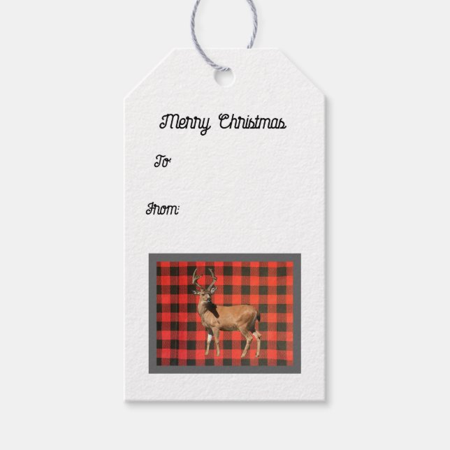 Buffalo Plaid Wild Deer Gift Tags (Front)