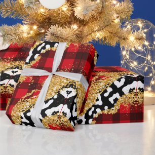 Buffalo Plaid with animal prints Wrapping Paper