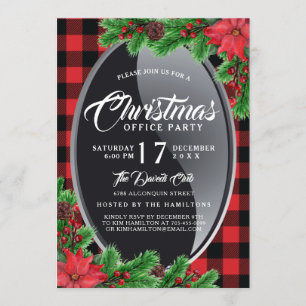 Buffalo Plaid with Poinsettia Party Invitation