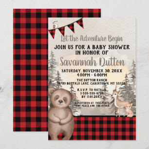 Buffalo Plaid Woodland Baby Shower Invitation