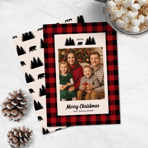 Buffalo Plaid Woodland Photo Holiday Card
