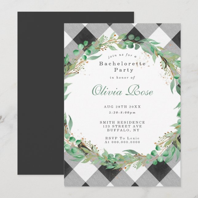 Buffalo Plaid Wreath Bachelorette Party Invitation (Front/Back)