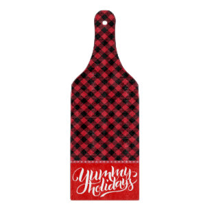 Buffalo Plaid Yummy Holidays Typography Red Black Cutting Board