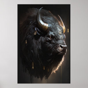 Buffalo Portrait Animal Nature Wildlife Art Poster